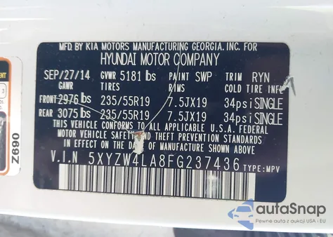 2015 Hyundai Santa Fe Sport 2.0L Turbo from USA, damaged, VIN 5XYZW4LA8FG237436